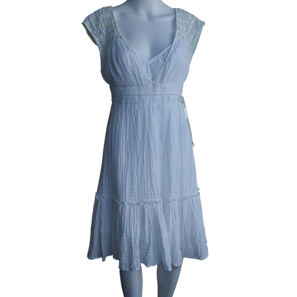 Free People Women’s 6 Bohemian White Midi Dress  Crochet Lace + Slip